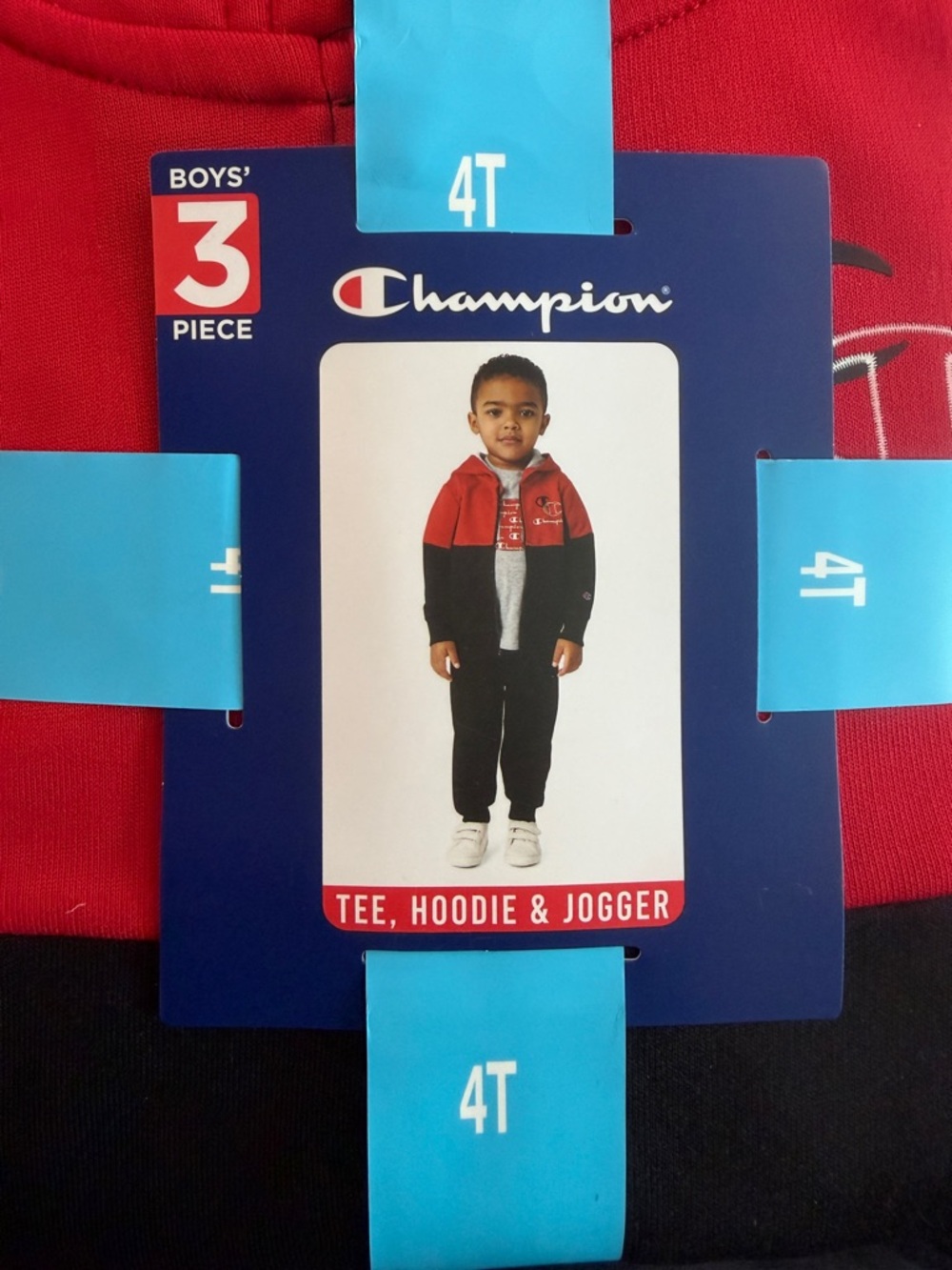 B2G1 🆓 Champion Boys 4T 3 Piece Hoodie Jogger T-Shirt Set Red Black NWT